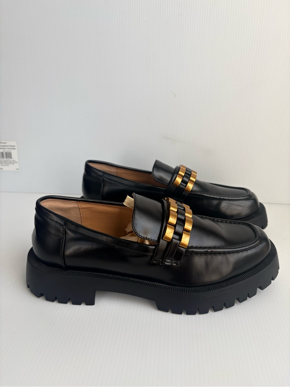 Zara Chunky Loafers Shoes Black gold Size 7.5 /38  -EUC